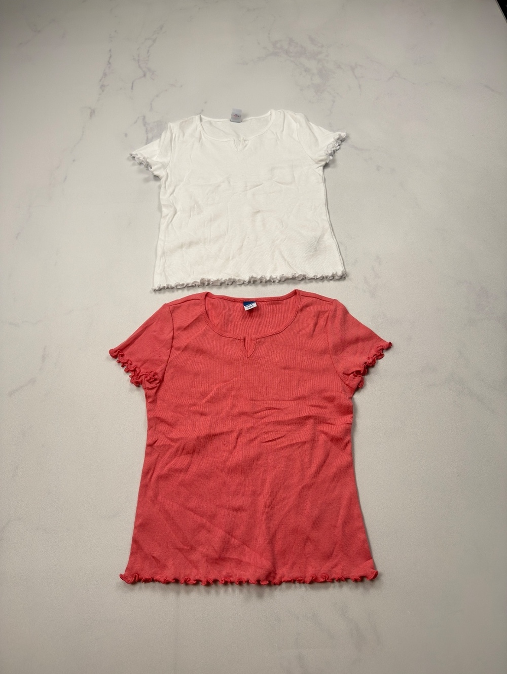 Old Navy T Shirt White Coral 2000s Fitted Bundle of 2 - Girls M